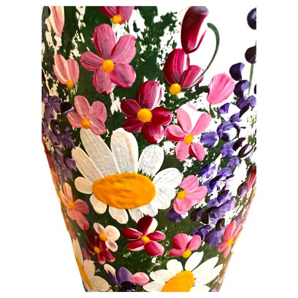 Sublime Handpainted TERRACOTTA VASE Planter Pot Wraparound Flowers Glazed 7.5" T - Picture 6 of 16